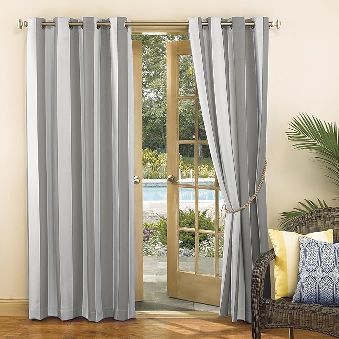 Sun Zero Valencia 2-Pack Cabana Stripe Indoor/Outdoor UV Protectant Energy Efficient Grommet Curtain Panel Pair SunZero%E2%84%A2