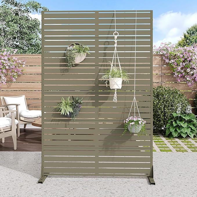 Casaphoria Metal Privacy Screen Outdoor, 72" H x 47" W Freestanding Decorative Privacy Screen for Patio Deck Balcony Garden with Stable Base, Green-Louvered Casaphoria