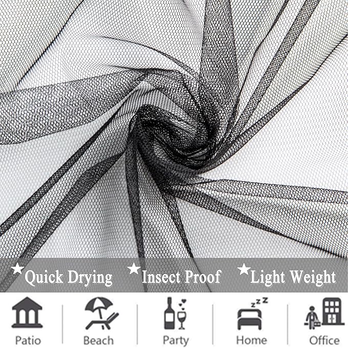 Extra Wide Outdoor Curtains Waterproof Black Voile Mesh Screen Lightweight Privacy Bug Netting for Patio Porch Balcony Pergola Terrace, W125 x L98 inch per Panel, 2 Panels Rootora