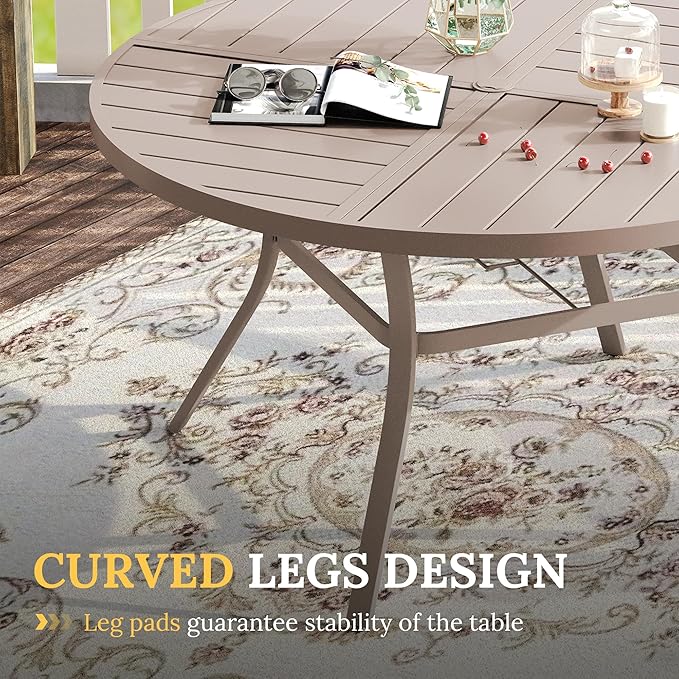 VICLLAX Round Patio Table with Adjustable Umbrella Hole for 6, All Weather Metal Outdoor Dining Table for Lawn Garden, 50" Outdoor Coffee Table, Cream Color Frame HOME