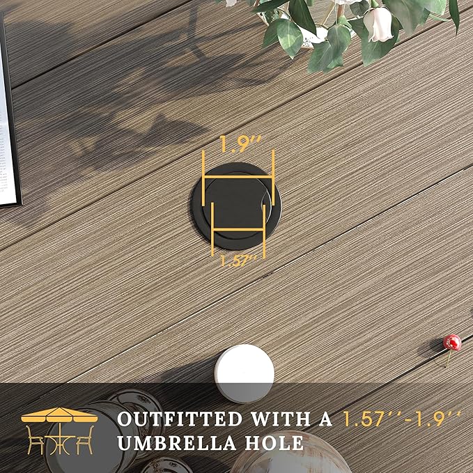 VICLLAX 63" Outdoor Round Patio Table with Umbrella Hole, All Weather Metal Round Outdoor Dining Table for Lawn Garden, 8-10 Person Table, Grey Wood Grain HOME