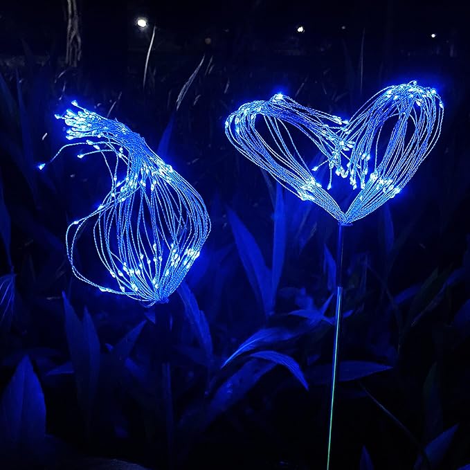 JJGoo Solar Firework Lights, 2 Pack 120 LEDs 2 Lighting Modes Solar Garden Lights Outdoor Waterproof for Yard Patio Walkway Pathway Party Wedding Christmas Decorative - Blue JJGoo
