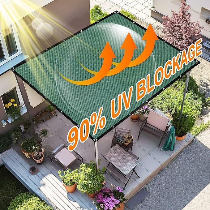 Artpuch 90% Sun Shade Cloth, 10 x 12 FT Pergola Shade Cover Canopy with Grommets, Sun Screen Fabric Tarp for Patio, Outdoor, Garden, Backyard, Green Artpuch