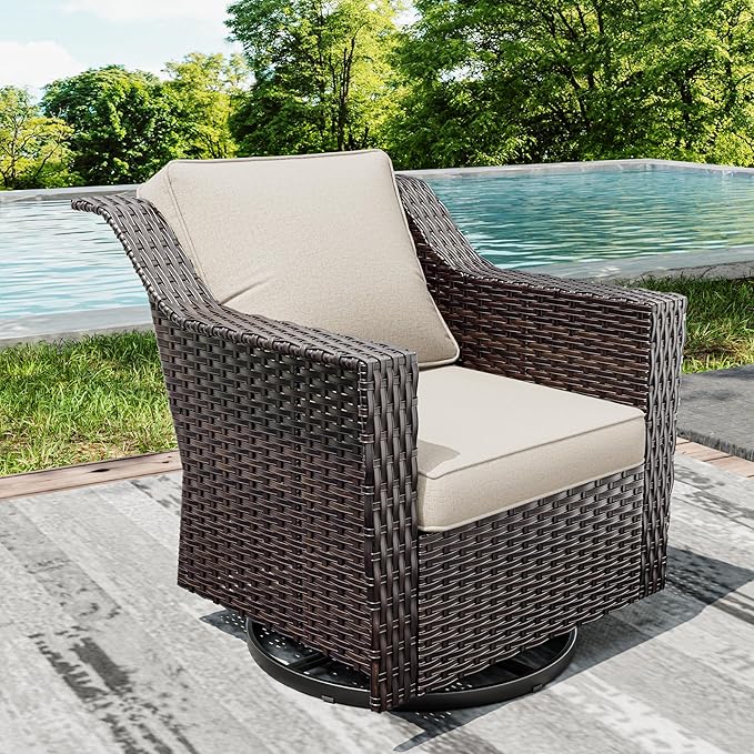 Joyside Outdoor Swivel Chair, Patio Swivel Chairs with Wide Armrest and Thick Cushions, Upgraded Large Size for Backyard, Garden, Poolside Joyside