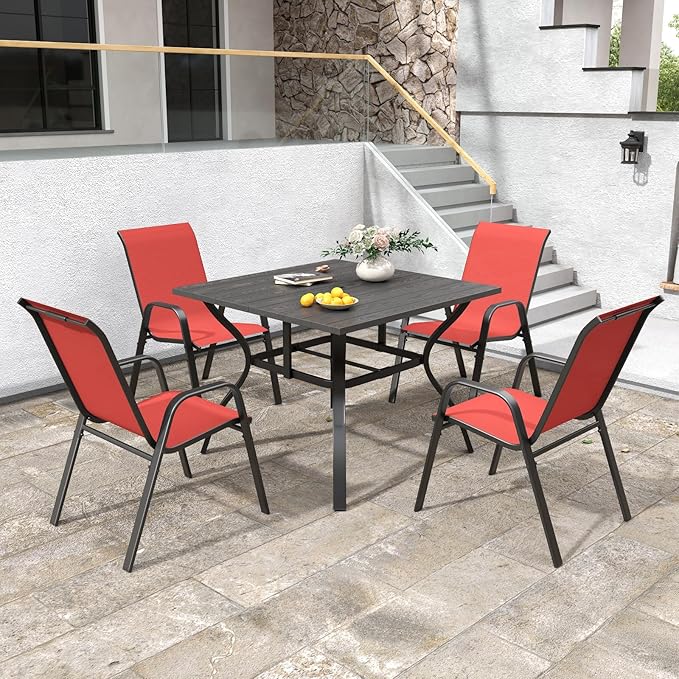 Patio Chairs Set of 6, Stackable Outdoor Dining Chairs for All Weather Textilene Fabric & Metal Frame, Outdoor Chairs Set for Backyard Deck Garden Vimstora