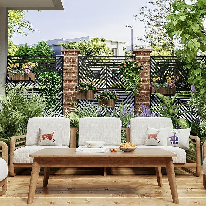 Casaphoria Metal Privacy Screen Outdoor, 72" H x 47" W Freestanding Decorative Privacy Screen for Patio Deck Balcony Garden with Stable Base, Black Zodiac Casaphoria