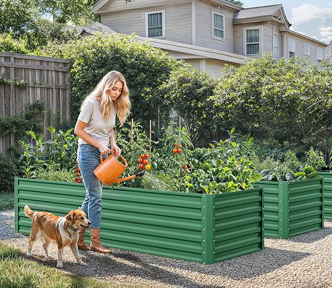 YITAHOME 6x3x2 ft 2pcs Galvanized Raised Garden Bed Kit, Large Metal Planter Box with Gloves & Support Rod, Outdoor Flower Bed for Plants Vegetables, Green YITAHOME