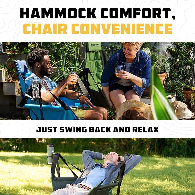 Wise Owl Outfitters Hammock Chair for Adults – Comfortable Portable Folding Rocking Camping Chair with Carry Bag – Great for Lawn, Campsite & Outdoors WiseOwlOutfitters