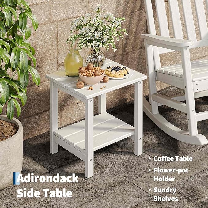HDPE Rocking Chair Outdoor Set of 2 with Side Table - Poly High Back Porch Rocker Chairs for Adults - All Weather Resistant Furniture for Patio Front Porch - White Garvee