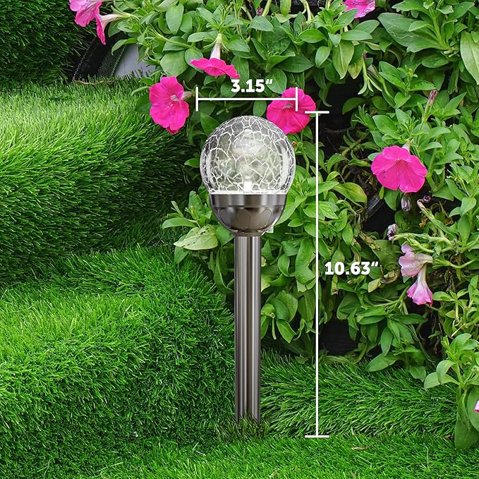 GIGALUMI Solar Outdoor, Cracked Glass Ball Solar Garden Lights, Color Changing Lights Outdoor,Garden LED for Path, Patio, Yard, 3 Pack Pathway GIGALUMI