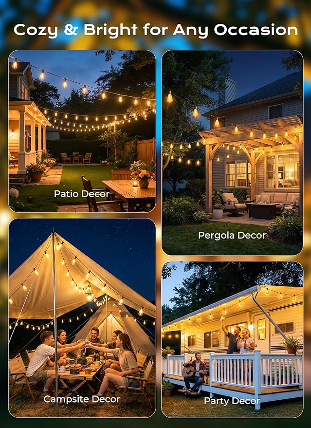 Brightown 76FT Solar String Lights Outdoor Waterproof, Patio Lights with Remote and 23+1 LED Shatterproof Bulbs, Dimmable & Timable, 3 Light Modes, Solar Lights Outdoor for Yard Camping Party Outside Brightown