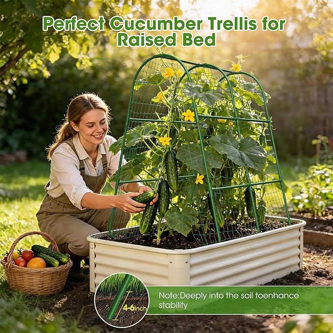 Cucumber Trellis for Raised Bed,U-Shape Garden Trellis for Climbing Plants Outdoor, Metal Arch Vegetables Trellis, Plant Support for Vine (Green, 31.5" Lx21.6 Wx47.2 H-Small) MQHUAYU