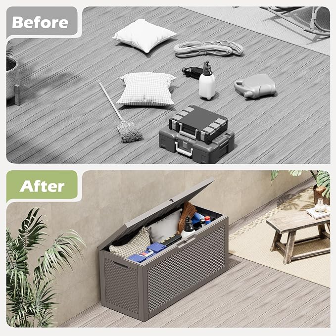 Outdoor Storage Box, Resin Deck Boxes Indoor and outdoor, Waterproof Storage Box Lockable Lid (Grey,70 Gallon) NBYSGO
