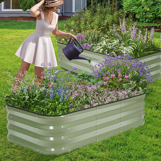 1MORE Raised Garden Bed -4X2X1 Galvanized Planter Box for Outdoor Gardening,3 in 1 Modular Raised Bed Kit with Protective Tape, Gloves for Herb，Ideal for Vegetables and Plants.Green-1Pcak 1MORE