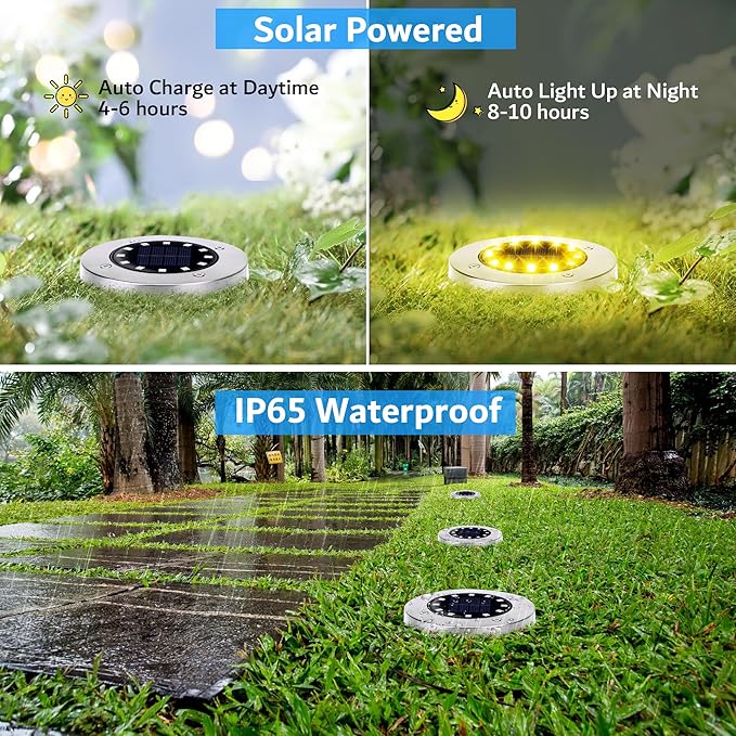 Biling Solar Ground Lights Outdoor 12 Packs, Bright 12 LEDs Solar Lights Outdoor Waterproof for Yard Walkway Garden Driveway (Warm White) biling