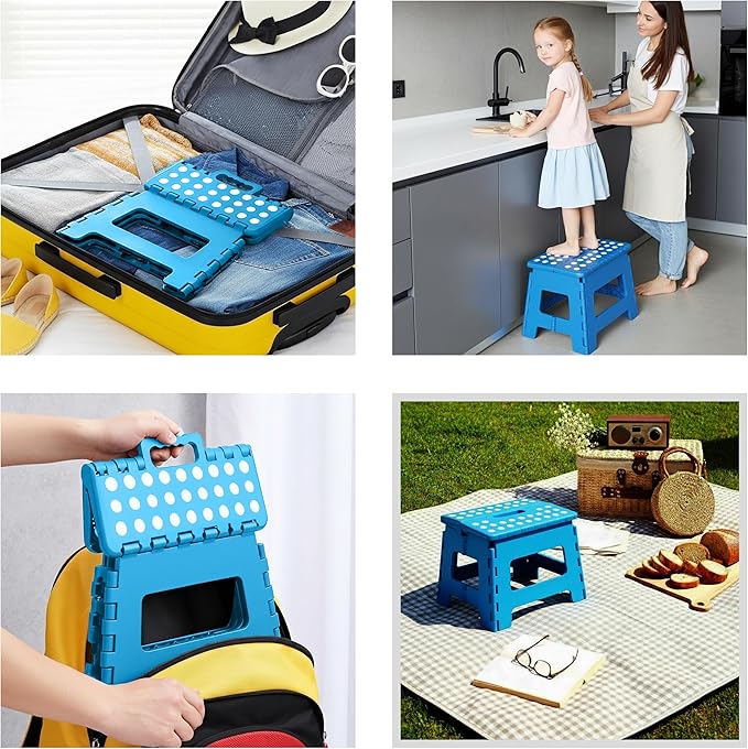 Utopia Home Folding Step Stool with Handle – 9 Inch Anti Slip Collapsible Stool – Holds Up to 300 lbs – Sturdy Plastic Step Stool Foldable for Kitchen, Bathroom and Home Use (1-Pack, Blue) UTOPIAHOME