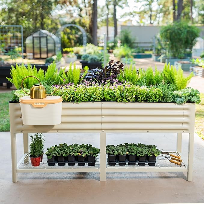 Elevated Raised Garden Bed-V Series, 2' x 6' Garden Beds with Legs & Storage Rack for Patio Porch, 1000 Lbs Weight Capacity, Outdoor Planter Boxes for Gardening Herbs Vegetables Flowers, Olive Green VegoGarden