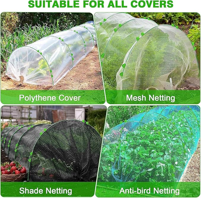 60pcs Garden Hoops for Raised Beds Wide, 8ft Greenhouse Hoops Grow Tunnel for Row Cover Netting, Adjustable Fiberglass Rust-Free Garden Bed Plant Hoops Support DIY Frame Stake for Outdoor, 40pcs Clips FuBegi