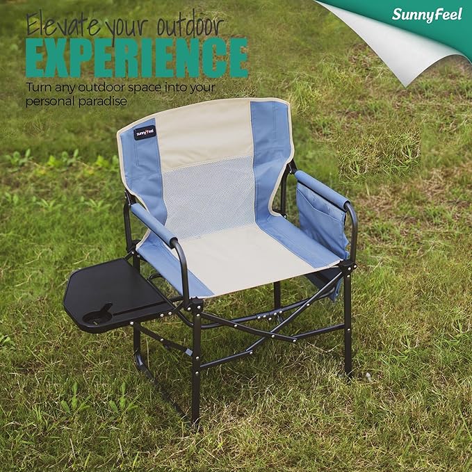 SUNNYFEEL Camping Directors Chair, Heavy Duty,Oversized Portable Folding Chair with Side Table, Pocket for Beach, Fishing,Trip,Picnic,Lawn,Concert Outdoor Foldable Camp Chairs SunnyFeelCamping