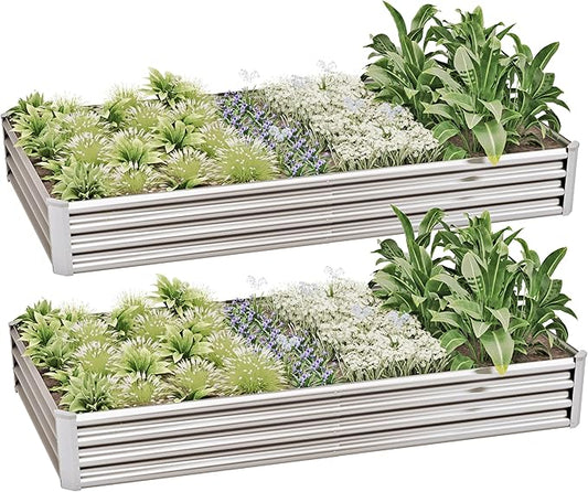 8x4x1ft(2 Pack) Galvanized Raised Garden Bed Kit, Galvanized Planter Garden Boxes Outdoor, Metal Raised Garden Beds for Vegetables,Fruits, Flower,Silver kingddeergardenbed
