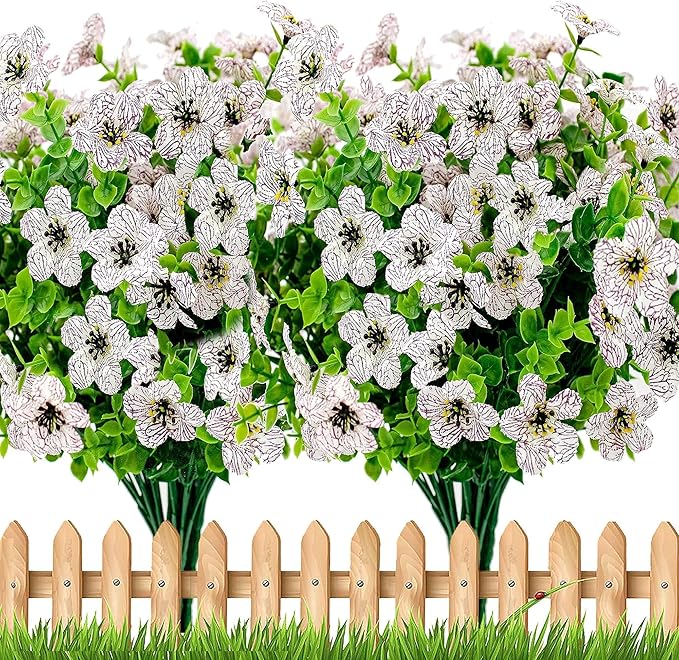 Artificial Flowers for Outdoors Fake Plants - 16 Bundles Faux Outside Greenery Boxwood UV Resistant No Fade Plastic Shrubs Fall Decor Farmhouse Home Garden Mums (White) AXYLEX
