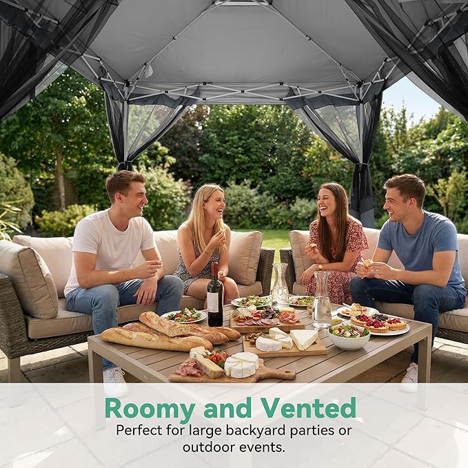 COBIZI 12x12 FT Pop up Gazebo on Clearance Outdoor pop up Canopy Tent,carpas para Patio, Shelter Tents with Sandbags & Portable Carry Bag, Patio Gazebos for Camping, Garden & Lawn, Darkgrey(Upgraded) COBIZI