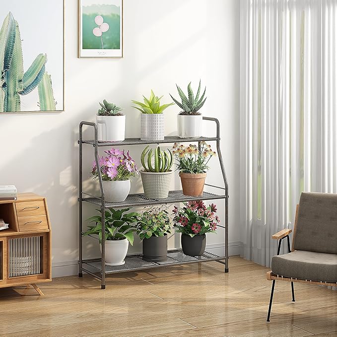 Simple Trending Plant Stand Outdoor Indoor 3 Tier Metal Waterproof Plant Shelf for Living Room Balcony Garden SimpleTrending