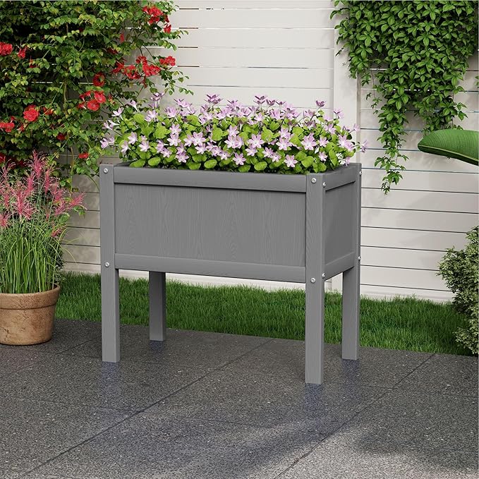 Raised Garden Bed with Drainage Hole Waterproof HDPE Elevated Planter Box with Legs Stable and Durable to Plant Herb Vegetable Flower,Patio,Balcony Outdoors/Indoors Gray KETOYARK