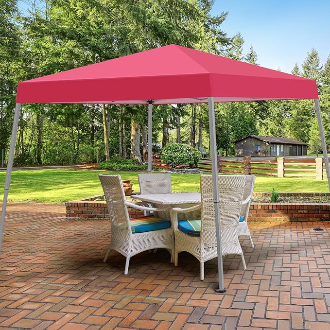 Canopy Tent, 10X10 FT Pop Up Canopy Outdoor Instant Tent Slant Legs with Carrying Bag, Portable Gazebo Shelter for Patio Deck Garden and Beach - 8X8 FT Canopy Cover (Red) Oneofics