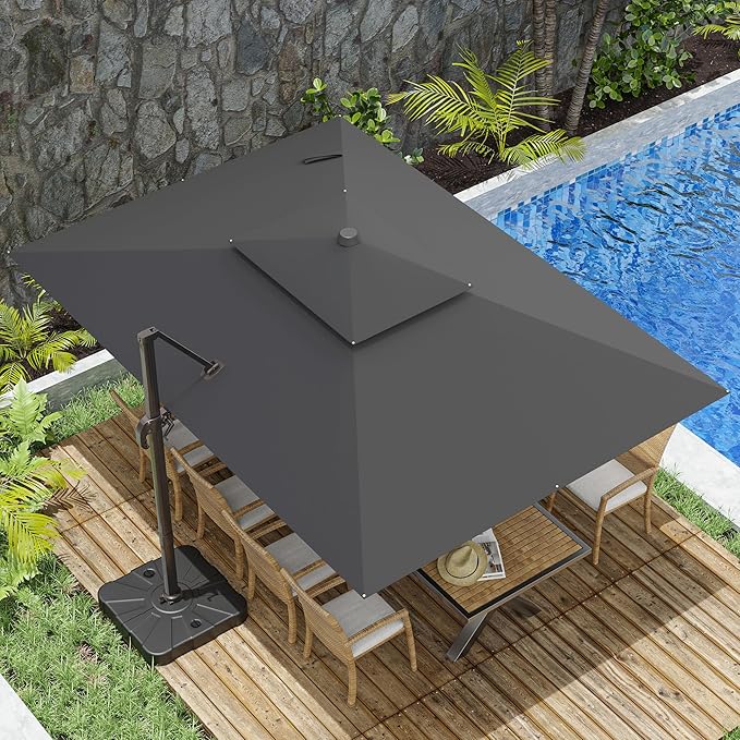 10x13FT Cantilever Outdoor Patio Umbrellas, Double Top Large Rectangle Umbrella, Heavy Duty 360° Rotation Offset Outdoor Sun Shade Umbrella for Garden Deck Pool Backyard Patio, Grey ZLACUIU