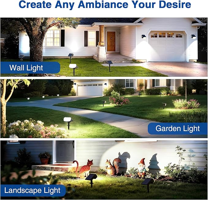 Solar Lights Outdoor Waterproof IP65, Super Bright LED with Lens, 6500K 2 Lighting Modes, Solar Powered Yard Garden Solar Spot Lights for Outside Landscape Auto On/Off -2 Pack JEJOT