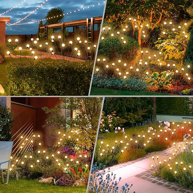 Solar Lights Outdoor Waterproof 4 Pack of 32 LEDs Garden Patio Firefly Decoration Unique Gifts Women Grandparents Rootora