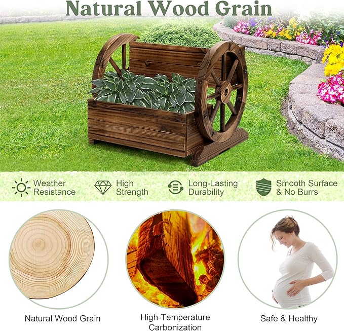 2PCS Wooden Wagon Planter Box, Garden Planter with Wheels,Decorative for Flowers Herbs Vegetables for Indoor & Outdoor Decor,Wooden Flower Cart for Patio Garden Balcony OIPRTGFJ