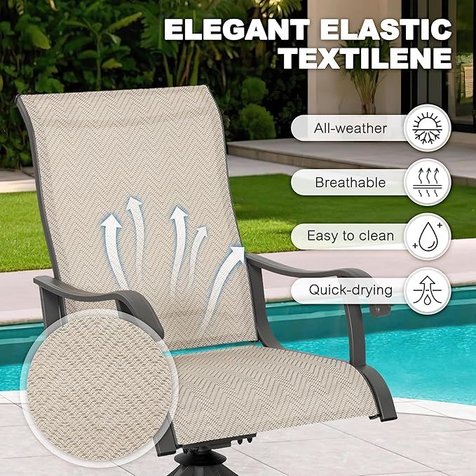 NUU GARDEN 7-Piece Outdoor Dining Set for 6, 61'' x 37'' Rectangle Metal Table with Umbrella Hole & 6PCS Textilene Swivel Chairs, All-Weather Patio Outdoor Furniture for Porch Backyard Garden Poolside NUUGARDENCORPORATION