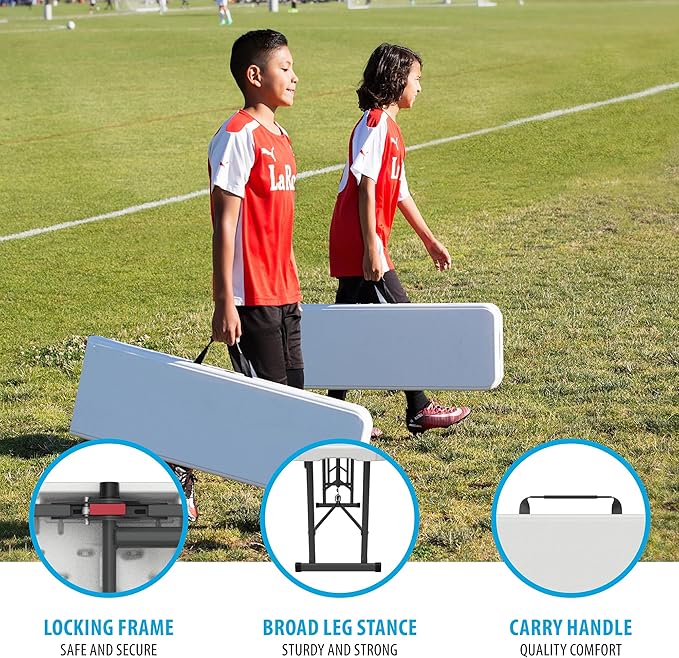 LIFETIME Portable Folding Bench, 6‑Foot Fold‑in‑Half, UV‑Resistant Seat, Powder‑Coated Steel Frame, Lightweight, Stain‑Resistant, Non‑Marring Foot Caps, Indoor/Outdoor Portable Seating Lifetime