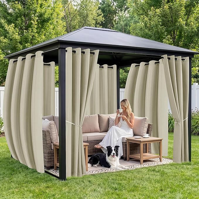 Outdoor Curtains for Patio Waterproof 6 Panels - Windproof, Privacy, Weatherproof Outside Drapes for Gazebo Pergola Porch, Grommet Top and Tab Bottom, 54x108 Inch, Taupe RichSets