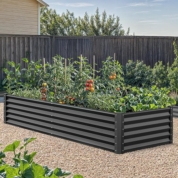 YITAHOME 6x3x1.5 ft Galvanized Raised Garden Bed Kit, Large Metal Planter Box with Gloves & Support Rod, Outdoor Flower Bed for Plants Vegetables, Black YITAHOME