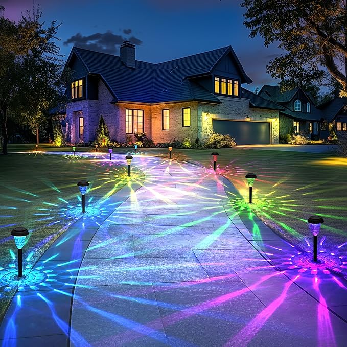 Solar Pathway Lights Outdoor Waterproof 16 Pack Color Changing Garden Light for Yard Patio Driveway Walkway Lawn Landscape Lighting for Outdoor Decor Tisejoy