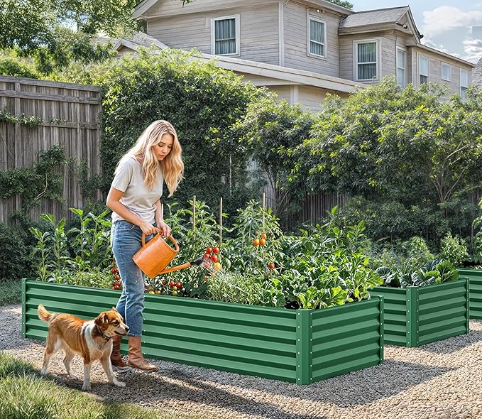 YITAHOME 6x3x1.5 2pcs Large Raised Garden Bed Kit, Galvanized Metal Planter Box with Gloves, Ground Nails, Support Rod, Outdoor Above Ground Planters for Plants Vegetables Flowers, Green YITAHOME