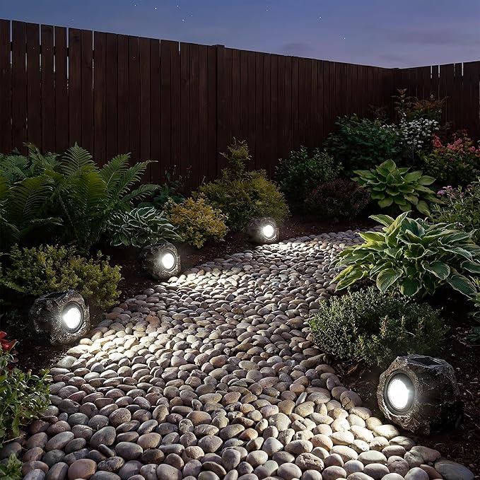 Solar Rock Lights Outdoor Garden Waterproof - Super Bright LED Solar Spotlights, Solar Powered Landscape Path Decorative Garden Stone Lights for Pathway, Walkway, Yard, Patio (4 Pack) Candieslife