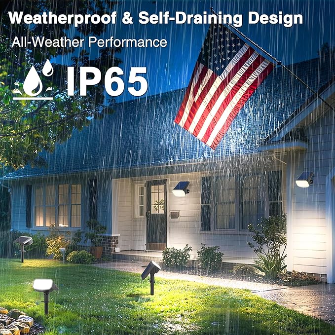 Solar Lights Outdoor Waterproof IP65, Super Bright LED with Lens, 6500K 2 Lighting Modes, Solar Powered Yard Garden Solar Spot Lights for Outside Landscape Auto On/Off - 6 Pack JEJOT