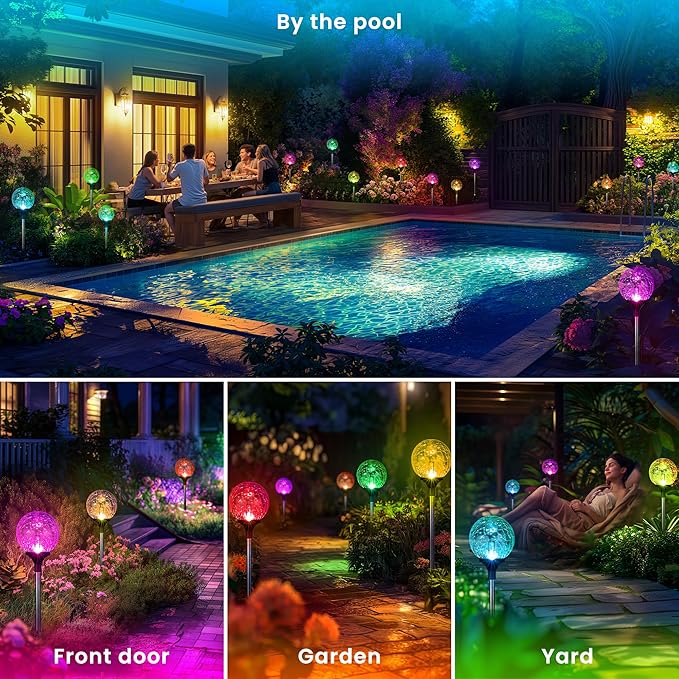 GIGALUMI Solar Garden Lights 3 Pack, Outdoor Solar Lights for Yard Decorative, Christmas Lights Outdoor Decorations Waterproof, Multi-Colored Changing Garden Globes Cracked Glass Ball with LED Lights GIGALUMI