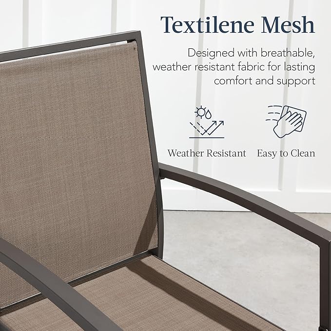 Best Choice Products Outdoor Bar Stools Set of 2, Bar Height, Patio Furniture, All Weather Mesh Design w/Armrest - Brown/Brown BestChoiceProducts
