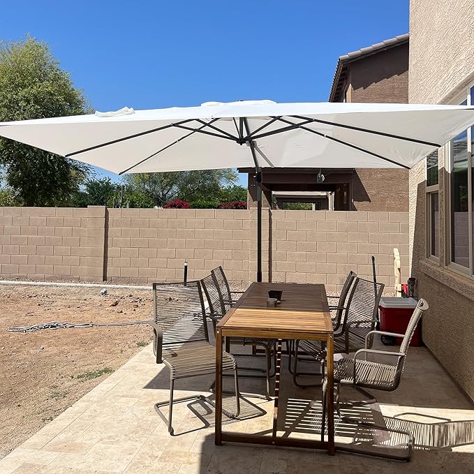 PURPLE LEAF 10' X 13' Patio Umbrella with Base Outdoor Cantilever Rectangle Offset Umbrella with 360-degree Rotation for Garden Deck Pool Patio White PURPLELEAF