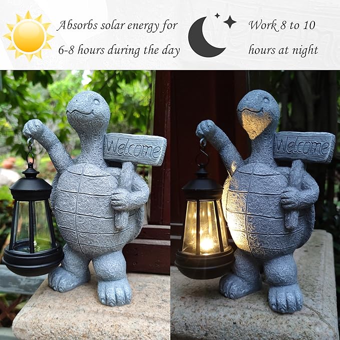 Sea Turtle Solar Garden Statues,Resin Sea Turtle Figurine Decorations with Solar Lights Lantern, Outdoor Figurines Lawn Garden Statue Decor Art for Lawn,Yard, Balcony Ornament. Qobumy