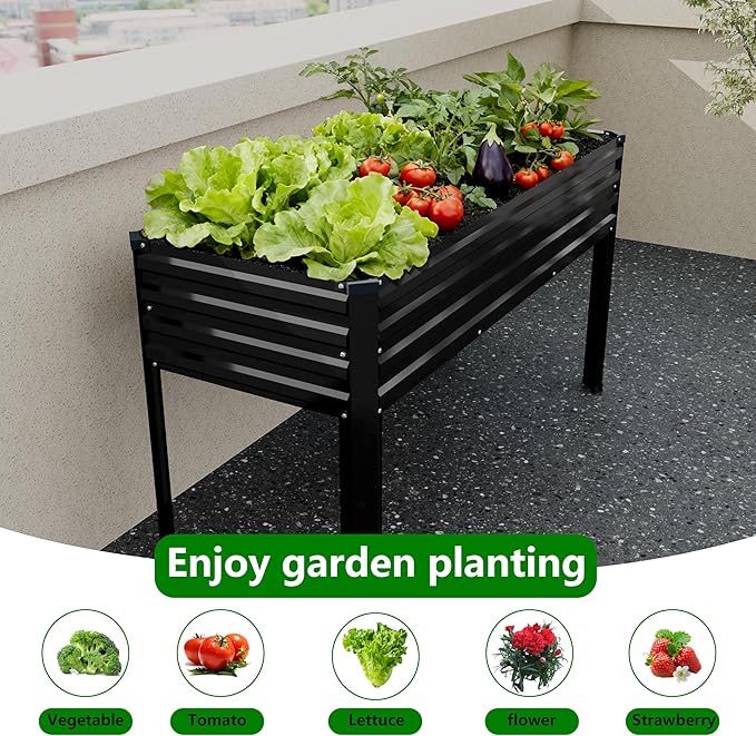 MGNO 2PCS Galvanized Raised Garden Bed Outdoor with Legs,48×18×32in Metal Elevated Raised Planter Box for Backyard, Patio, Balcony, 300lb Capacity,Black MGNO