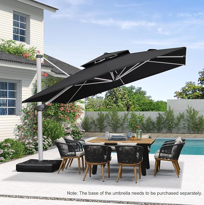 PURPLE LEAF 12 Feet Double Top Deluxe Square Patio Umbrella Offset Hanging Umbrella Cantilever Outdoor Market Umbrella Garden, Black PURPLELEAF