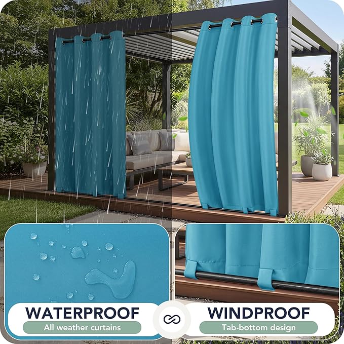 Outdoor Curtains for Patio Waterproof 6 Panels - Windproof, Privacy, Weatherproof Outside Drapes for Gazebo Pergola Porch, Grommet Top and Tab Bottom, 54x108 Inch, Teal RichSets