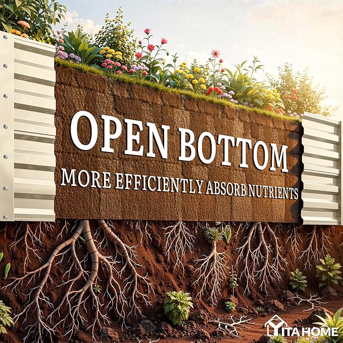 YITAHOME 6x3x2ft 2pcs Large Raised Garden Bed Kit, Galvanized Metal Planter Box with Gloves, Support Rod, Outdoor Above Ground Planters for Plants Vegetables Flowers, Cream Yellow YITAHOME