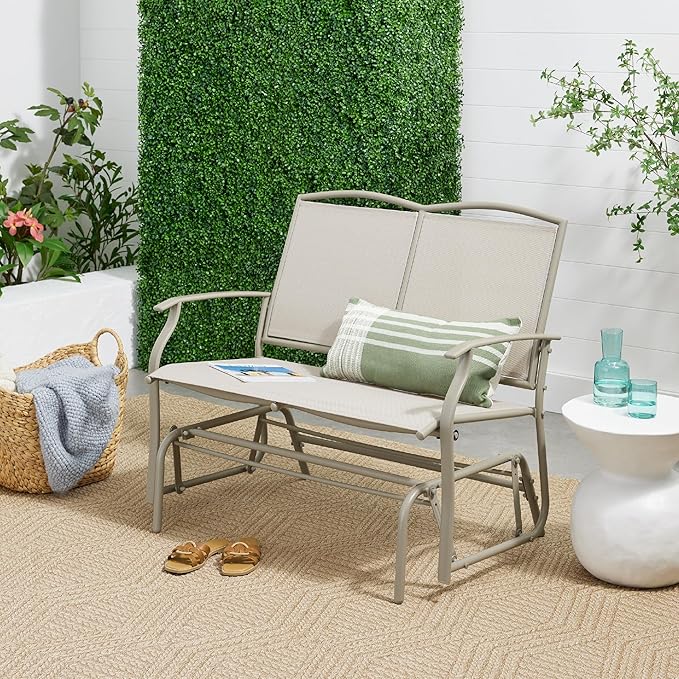 Best Choice Products 2-Person Outdoor Patio Swing Glider Steel Bench Loveseat Rocker for Deck, Porch w/Textilene Fabric, Steel Frame - Taupe BestChoiceProducts